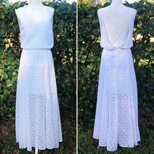 NWT Rebecca Minkoff White Eyelet Sleeveless Maxi Dress Low Back Lined Sz 8